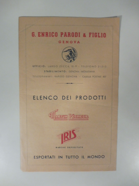 G. Enrico Parodi & Figlio, Genova. Elenco dei prodotti. Listino prezzi tonno, olive...